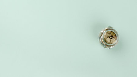 flat lay jar with coins. Resolution and high quality beautiful photo
