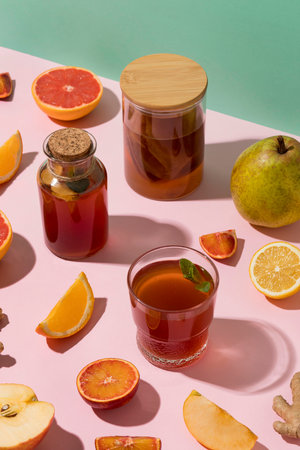 arrangement with delicious fermented drinks