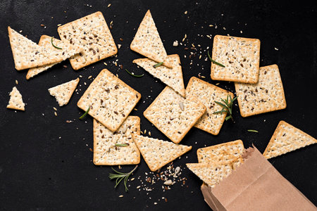 top view crackers with paper bag