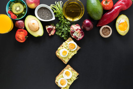 heathy food ingredients black background
