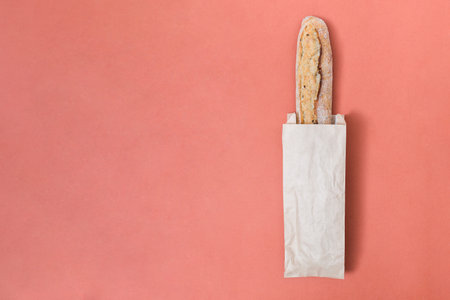 baguette bread paper bag colored background