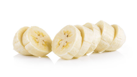 Banana slices isolated on a white backgroundの写真素材