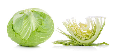 Green cabbage isolated on white backgroundの写真素材
