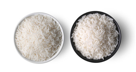 rice in a bowl on white backgroundの写真素材