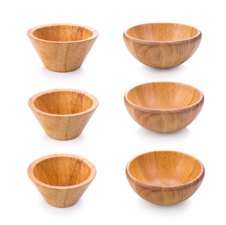 wood bowl on white backgroundの写真素材