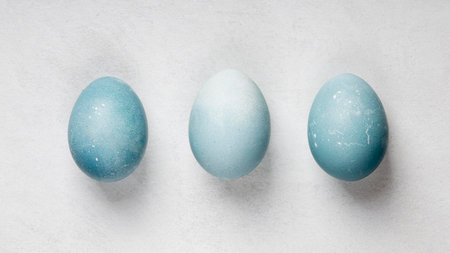 flat lay three easter eggsの写真素材