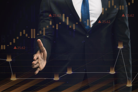 business infographics hologram made by businessman. High quality and resolution beautiful photo...