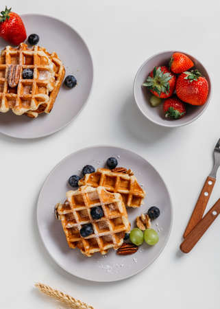composition tasty breakfast wafflesの写真素材