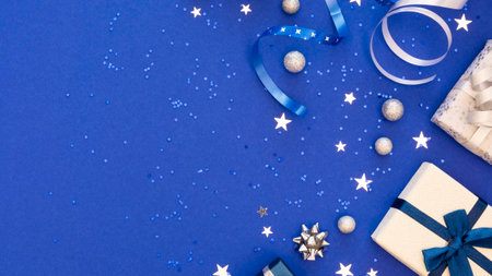 composition festive wrapped gifts with copy spaceの写真素材