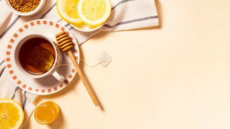 healthy breakfast with honey lemon slice