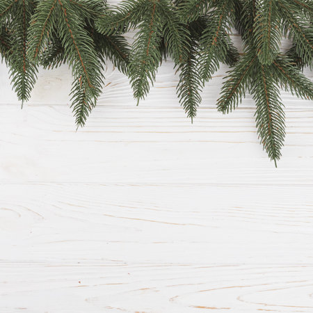 green fir tree branches table. High quality and resolution beautiful photo concept