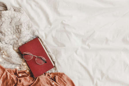 book glasses bed. High quality and resolution beautiful photo conceptの写真素材