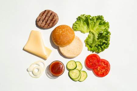flat lay hamburger ingredientsの写真素材