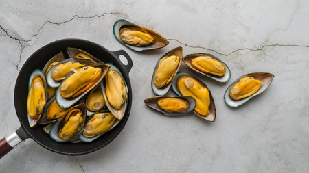 top view delicious seafood composition6の写真素材