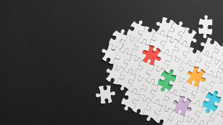different pieces puzzle arrangement with copy space