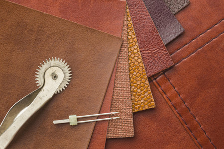 top view leather with needle. Resolution and high quality beautiful photoの写真素材