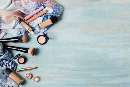 diverse cosmetics foundation brushesの写真素材