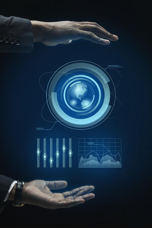 business infographics hologram made by hands. Resolution and high quality beautiful photo