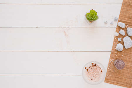 spa tools white wooden tableの写真素材