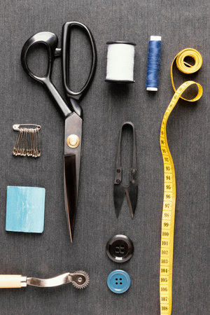 top view tailoring items arrangement