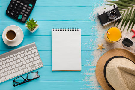 flat lay vacation concept with notebookの写真素材