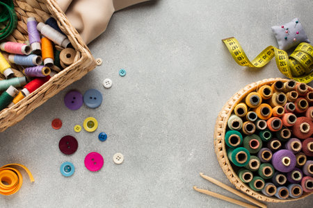 top view copy space surrounded by needlework. Resolution and high quality beautiful photoの写真素材