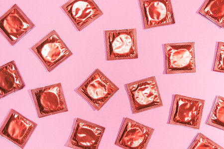 top view condoms red wrappers. Resolution and high quality beautiful photoの写真素材