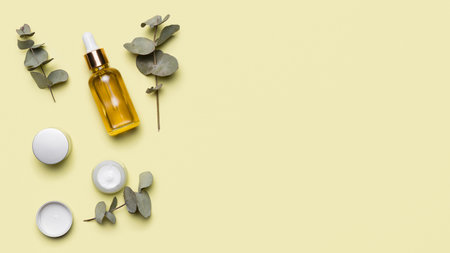 flat lay frame with serum bottle. Resolution and high quality beautiful photoの写真素材