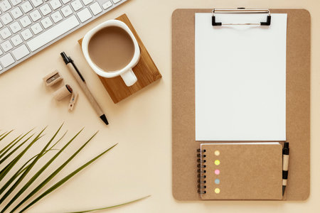 top view arrangement natural material stationeryの写真素材