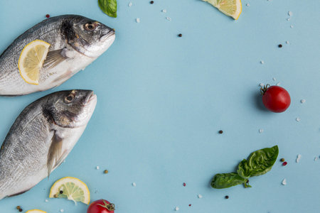 uncooked seafood fish veggies. Resolution and high quality beautiful photoの写真素材