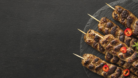 top view tasty kebab plate with copy space. Resolution and high quality beautiful photoの写真素材