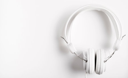 modern white headphones musicの写真素材