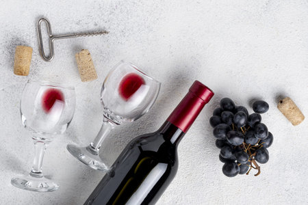 flat lay red wine bottle table. Resolution and high quality beautiful photo