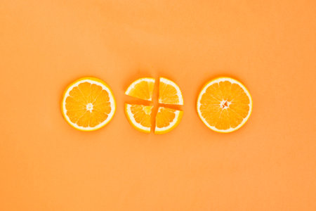 three orange slices. Resolution and high quality beautiful photoの写真素材