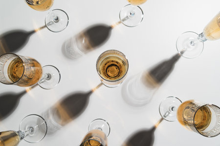 top view champagne glasses table. Resolution and high quality beautiful photoの写真素材
