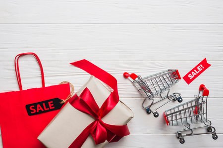 shopping trolleys packet gift with bowの写真素材