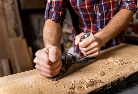 close up man working with wood