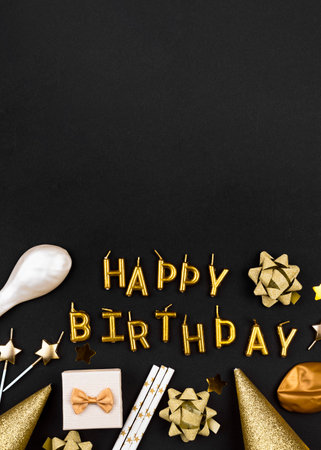 top view golden happy birthday candlesの写真素材