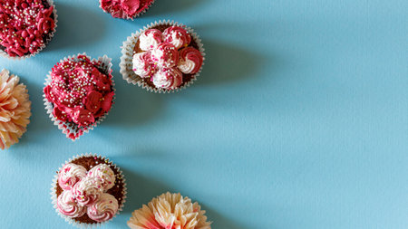 flat lay delicious cupcakes concept
