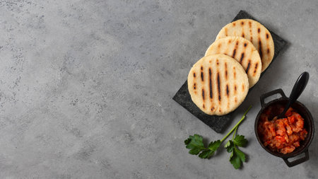 top view arepas with copy spaceの写真素材