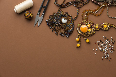 top view essentials bead working with thread scissors