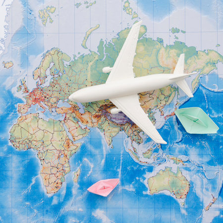 white toy plane mapの写真素材