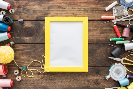 sewing supplies near frame