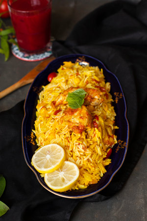 chicken rice cooked indian styleの写真素材