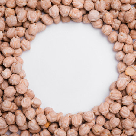 top view assortment organic chickpeas with copy spaceの写真素材