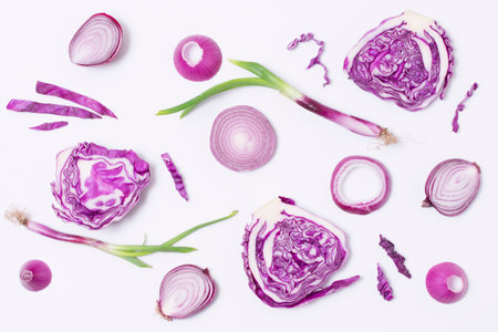 top view organic onion tableの写真素材