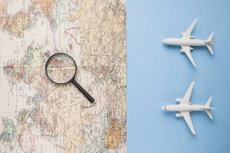travel concept with map plane. Resolution and high quality beautiful photoの写真素材