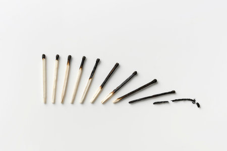 top view burned matches scaleの写真素材