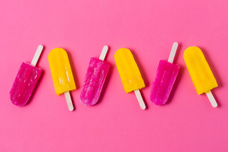 top view flavored ice cream sticksの写真素材