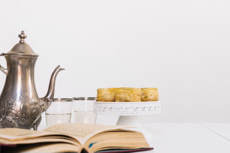 ramadan composition with quran arab foodの写真素材